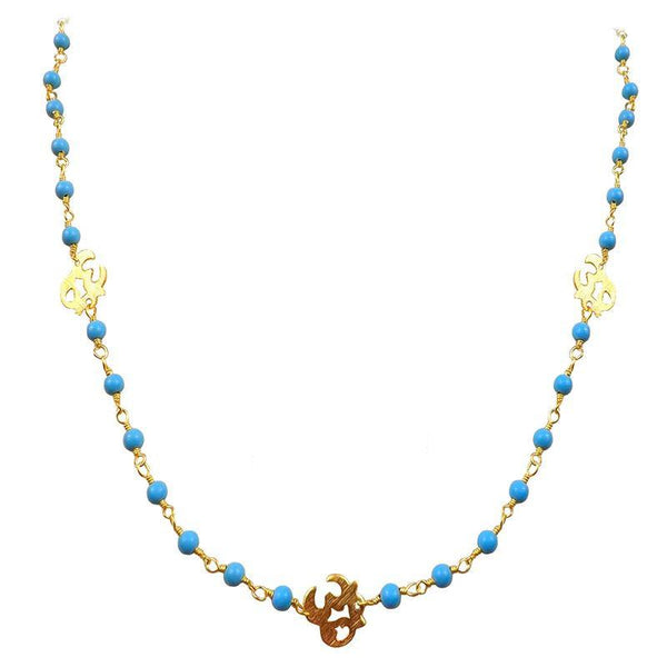 CHG-197-TU-OM-18" 18K Gold Overlay Necklace With Turquoise Beads Bali Designs Inc 