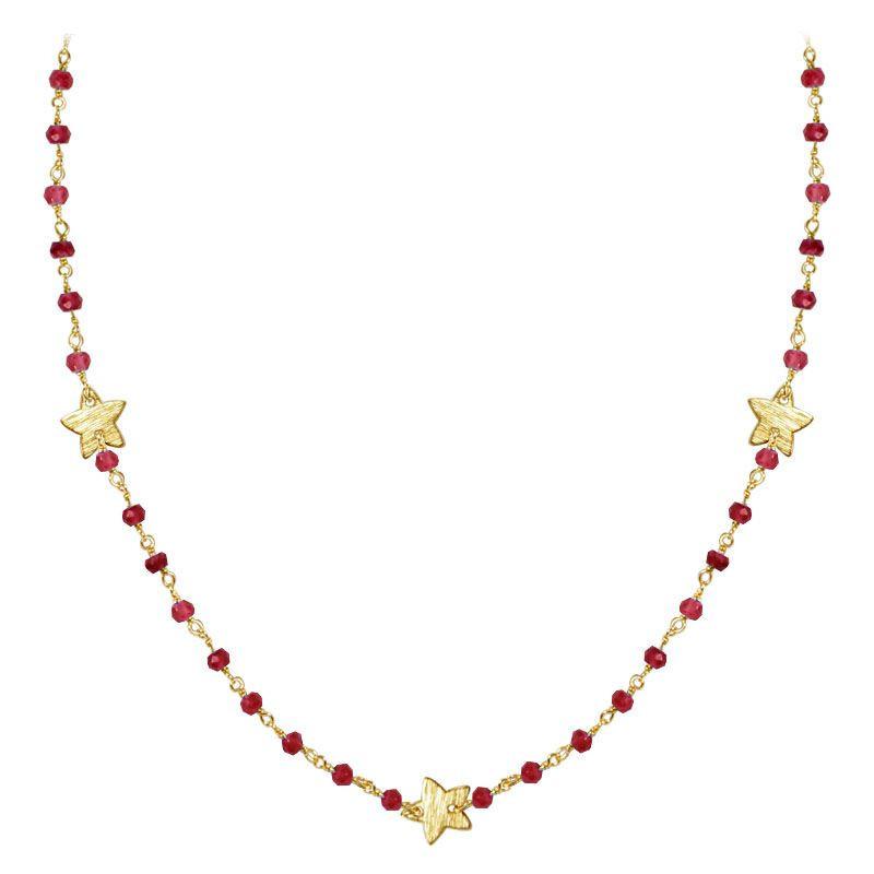CHG-198-GA-18" 18K Gold Overlay Necklace With Garnet Beads Bali Designs Inc 