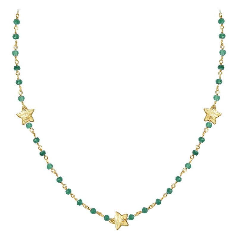 CHG-198-GO-18" 18K Gold Overlay Necklace With Green Onyx Beads Bali Designs Inc 