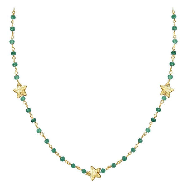 CHG-198-GO-18" 18K Gold Overlay Necklace With Green Onyx Beads Bali Designs Inc 