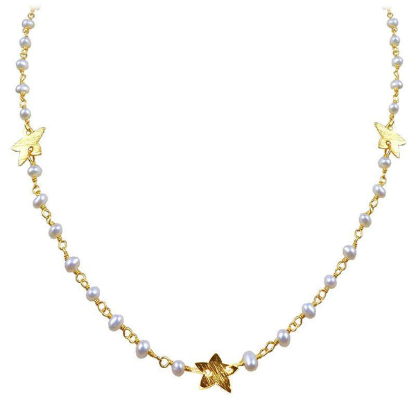 CHG-198-PE-18" 18K Gold Overlay Necklace With Pearl Beads Bali Designs Inc 