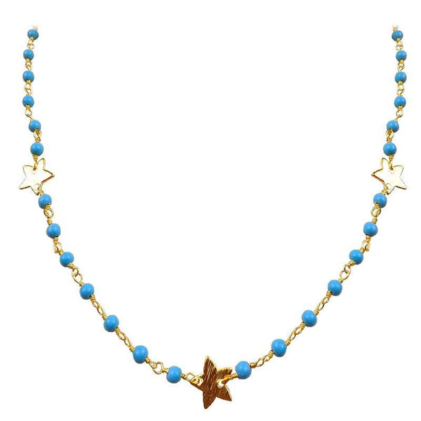 CHG-198-TU-18" 18K Gold Overlay Necklace With Turquoise Beads Bali Designs Inc 
