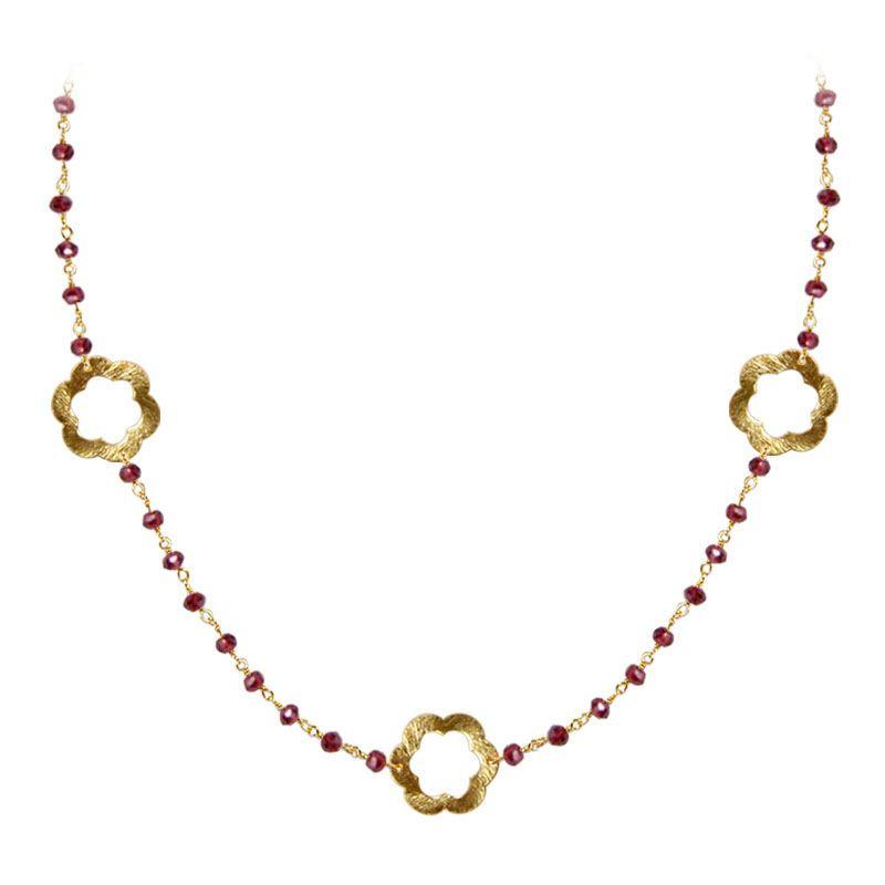 CHG-199-GA-18" 18K Gold Overlay Necklace With Garnet Beads Bali Designs Inc 