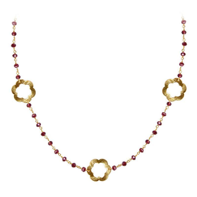 CHG-199-GA-18" 18K Gold Overlay Necklace With Garnet Beads Bali Designs Inc 