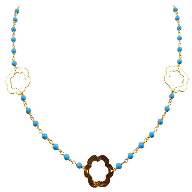 CHG-199-TU-18" 18K Gold Overlay Necklace With Turquoise Beads Bali Designs Inc 