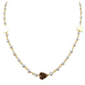 Mabe pearl beaded chain necklace with leaf motif accents and polished 18K Gold Overlay Over Copper designed for wholesale jewelry supply