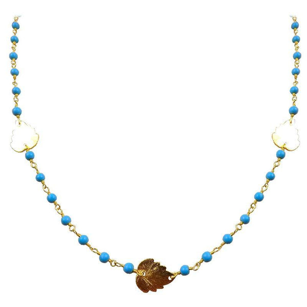 CHG-200-TU-18" 18K Gold Overlay Necklace With Turquoise Beads Bali Designs Inc 