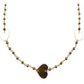 Pyrite beaded chain necklace with heart motif accents and polished 18K Gold Overlay Over Copper designed for wholesale jewelry supply