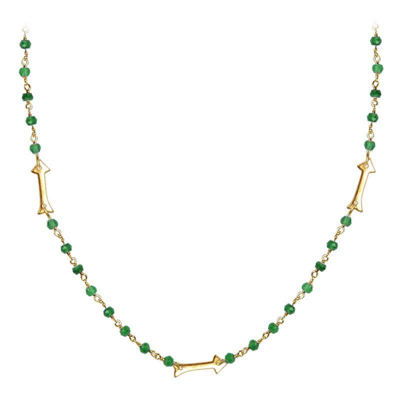 CHG-203-GO-18" 18K Gold Overlay Necklace With Green Onyx Beads Bali Designs Inc 
