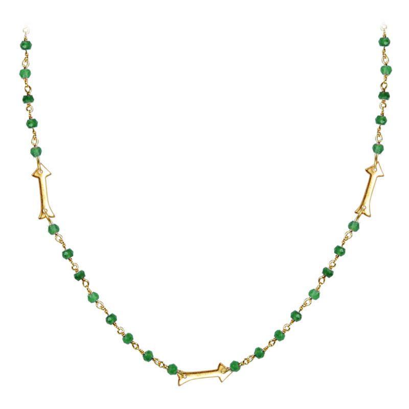 CHG-203-GO-18" 18K Gold Overlay Necklace With Green Onyx Beads Bali Designs Inc 