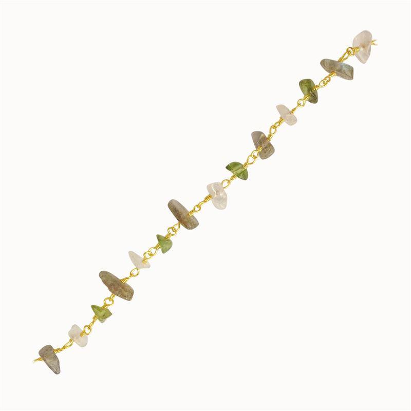 CHG-219-CO1 18K Gold Overlay Beading & Extender Rainbow Moonstone, Labradorite & Peridot Chain Beads Bali Designs Inc 