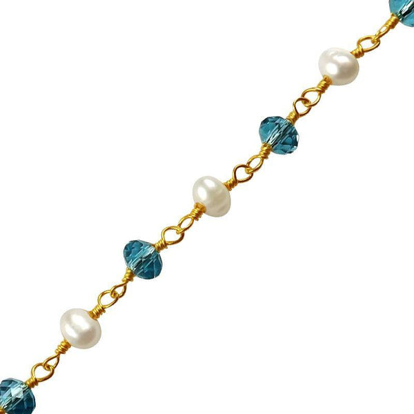 CHG-233-CO1 18K Gold Overlay Beading & Extender Chain With Blue Topaz & Pearl Beads Bali Designs Inc 