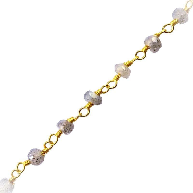 18K Gold Overlay Over Copper beading extender chain featuring Labradorite stone accents with polished links, created for wholesale jewelry manufacturing and bulk component use