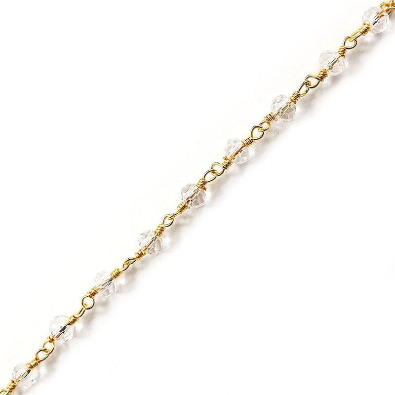 18K Gold Overlay Over Copper beaded chain with Crystal Quartz featuring consistent spacing and polished connectors intended for wholesale jewelry assembly and controlled production use