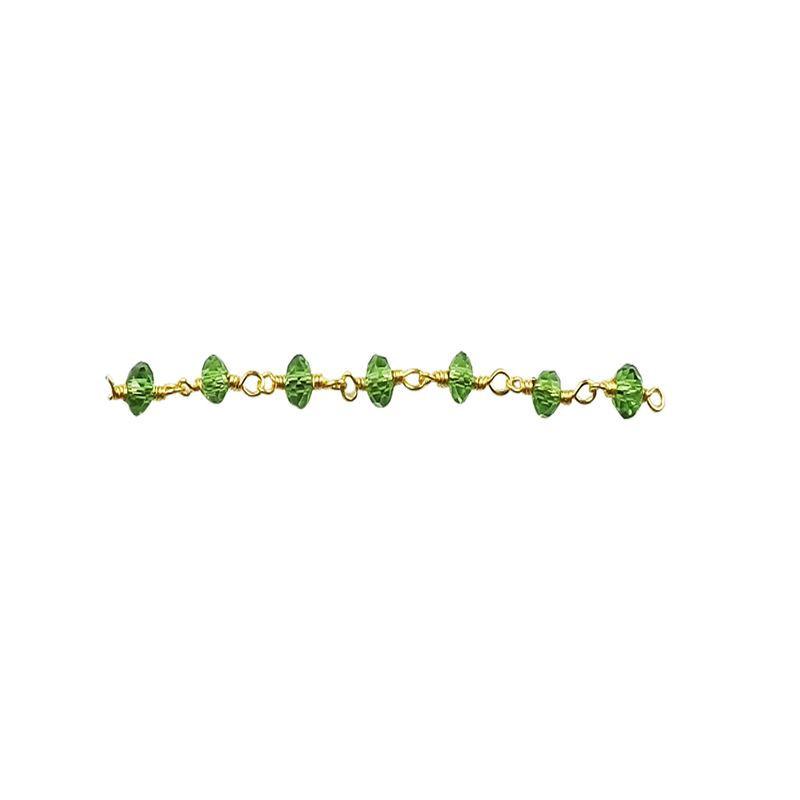 18K Gold Overlay Over Copper beaded chain with Green Quartz featuring uniform spacing and consistent color flow for wholesale jewelry manufacturing and bulk production