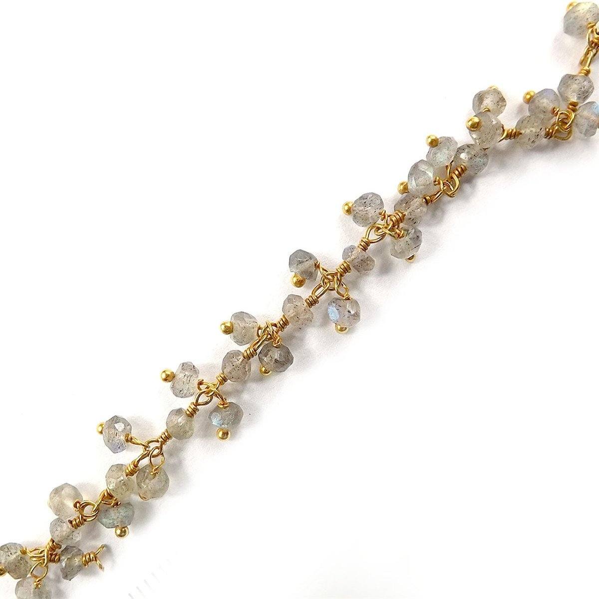 18K Gold Overlay Over Copper beaded chain with Labradorite featuring clustered faceted beads and subtle reflective tones for wholesale jewelry manufacturing use