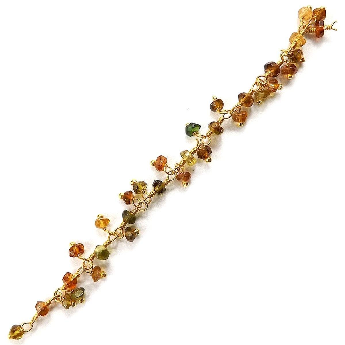 18K Gold Overlay Over Copper beaded chain with Tourmaline featuring clustered multicolor stone accents and polished links for wholesale jewelry manufacturing use