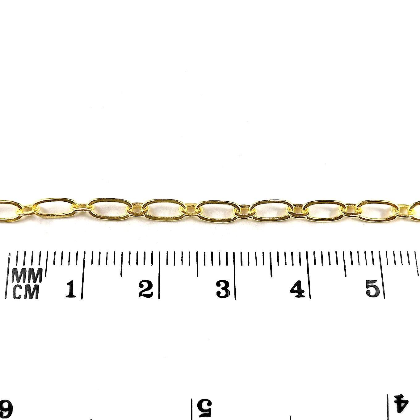18K Gold Overlay Over Copper small oval link chain featuring elongated compact links designed for wholesale jewelry manufacturing and precision connector use