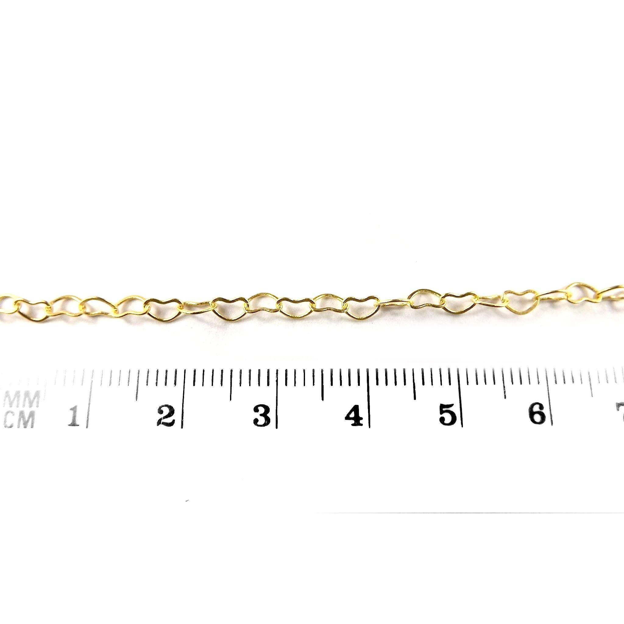 18K Gold Overlay Over Copper small heart link chain featuring compact heart-shaped links designed for wholesale jewelry manufacturing and extender chain use