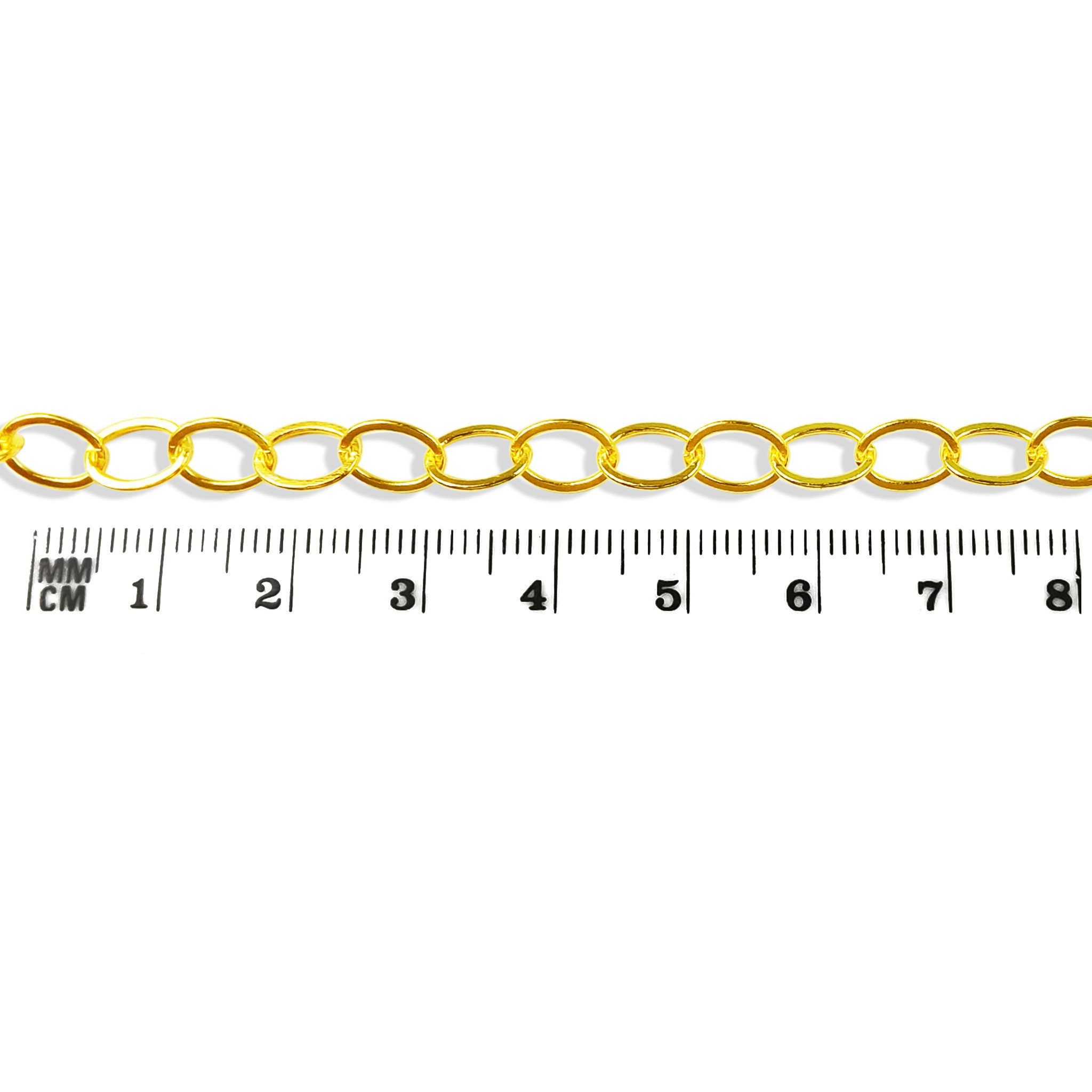 High-quality 18K Gold Overlay Over Copper oval link jewelry chain with polished finish, suitable for wholesale jewelry manufacturing, bulk supply, and professional production applications