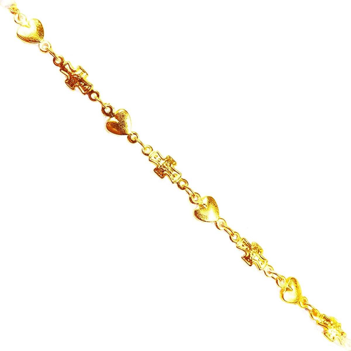 Heart and cross link 18K Gold Overlay Over Copper jewelry chain with polished finish, designed for wholesale jewelry manufacturing, bulk production, and symbolic jewelry applications