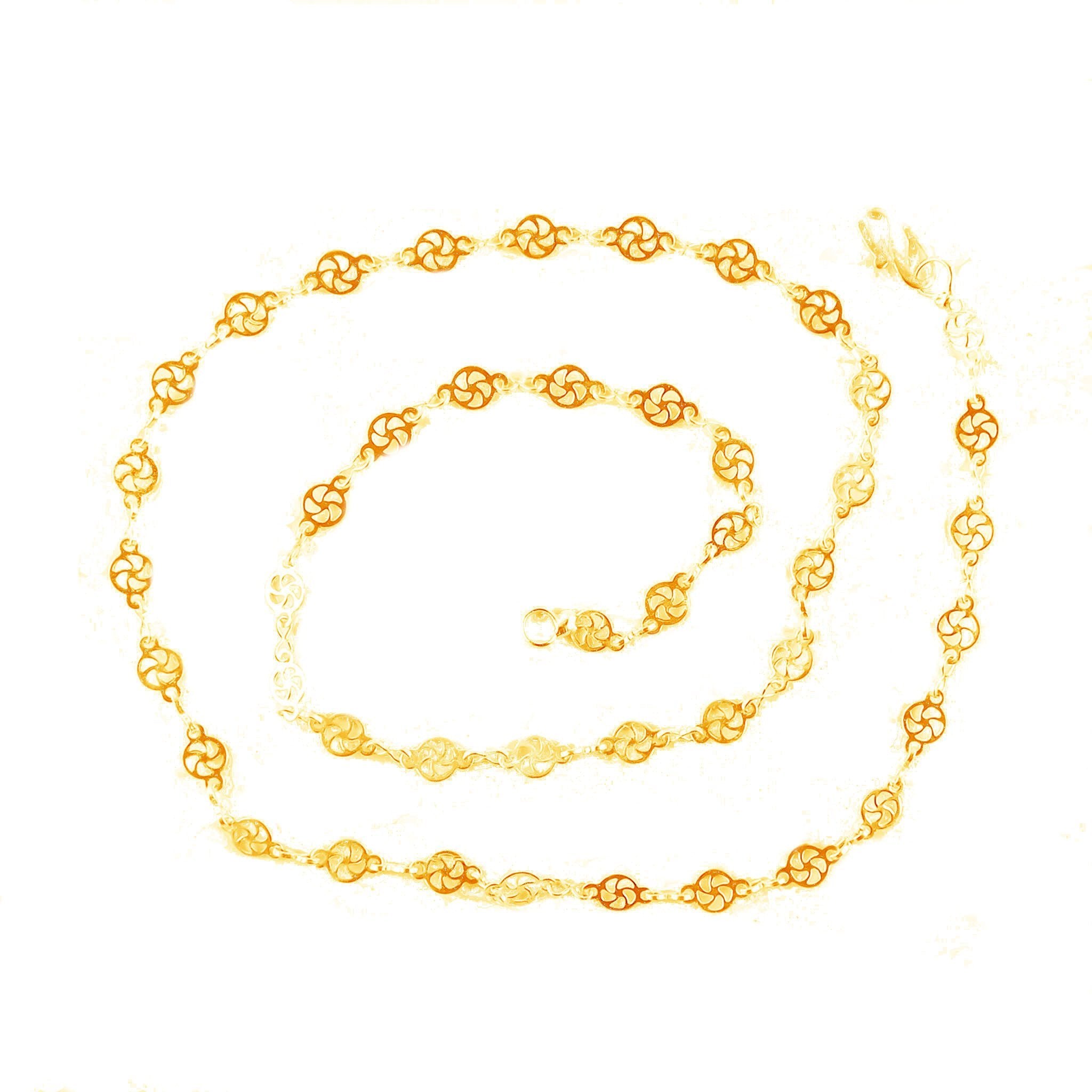 Decorative motif link 18K Gold Overlay Over Copper necklace with polished finish and evenly spaced ornamental links, designed for wholesale jewelry distribution and retail-ready collections