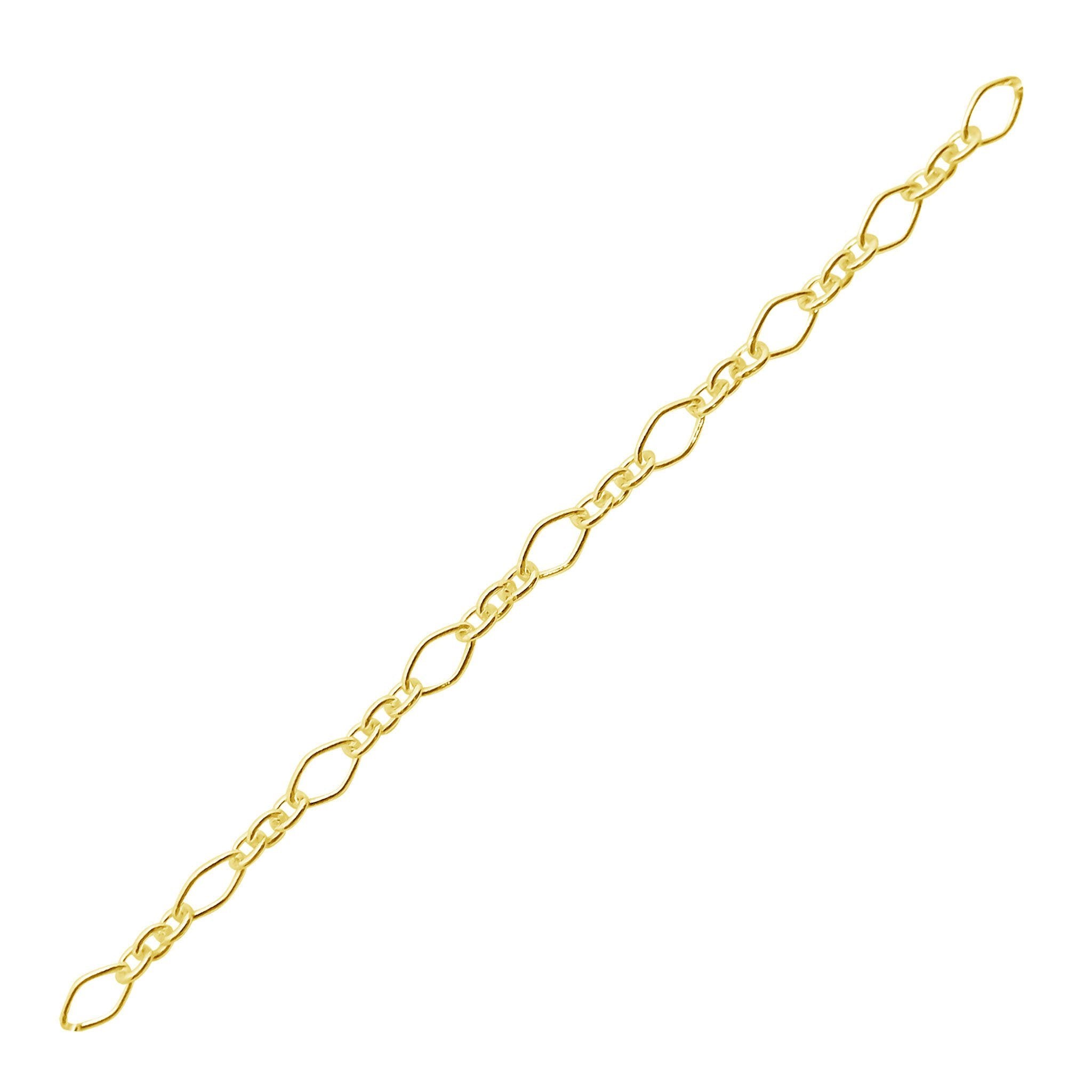 18K Gold Overlay Over Copper alternating slim oval link beading chain with mixed link sizes and polished finish sold per foot