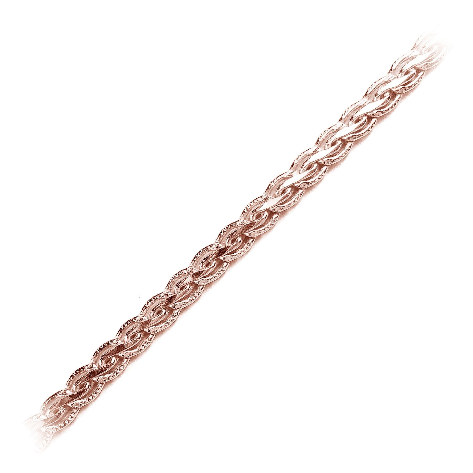Rose Gold Overlay Over Copper textured chain with interwoven links, handcrafted in India and sold per foot for wholesale jewelry manufacturing use.