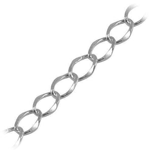 Silver overlay over copper oval link chain with polished finish and smooth interconnected links displayed for wholesale jewelry manufacturing and production use