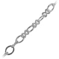 Silver overlay over copper mixed link chain with polished finish and alternating round and elongated links displayed for wholesale jewelry manufacturing use