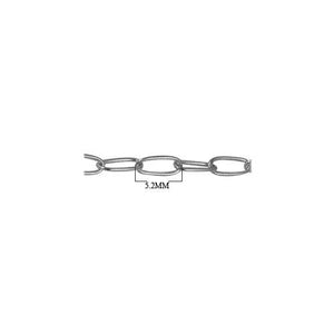 Silver overlay over copper elongated link chain with polished finish and smooth extended oval links displayed for wholesale jewelry manufacturing use