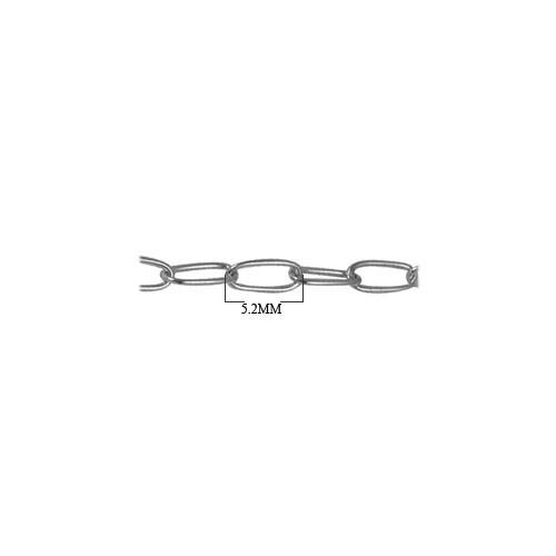 Silver overlay over copper elongated link chain with polished finish and smooth extended oval links displayed for wholesale jewelry manufacturing use