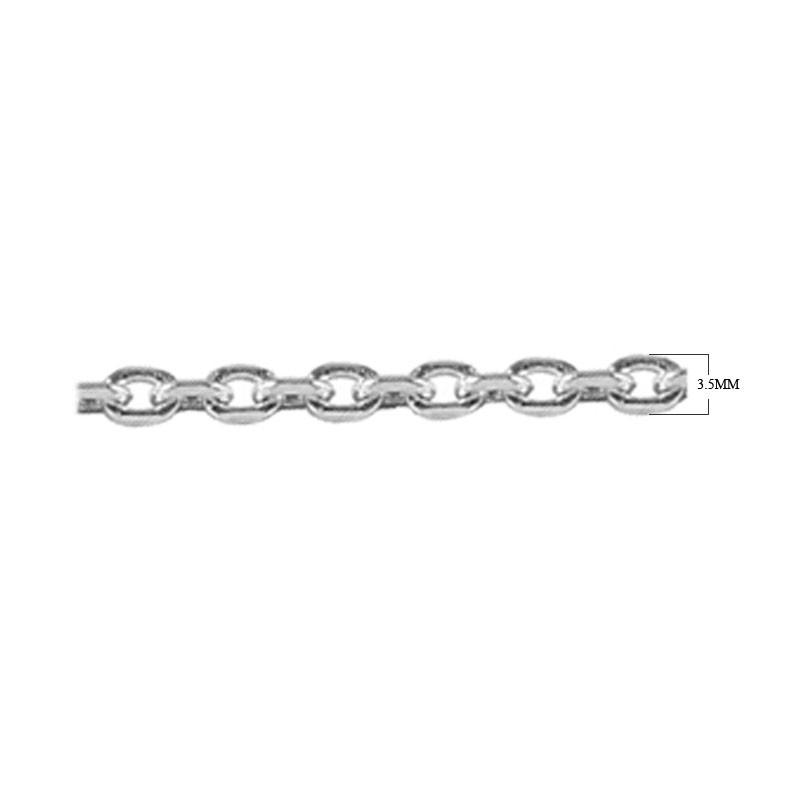 Silver overlay over copper fine oval link chain with polished finish and closely connected smooth links displayed for wholesale jewelry manufacturing use