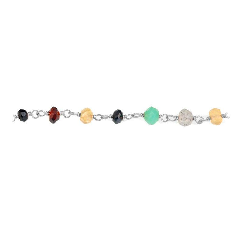 Silver overlay over copper multi stone beading chain with polished finish and faceted beads displayed for wholesale jewelry manufacturing and production use