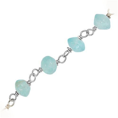 Silver overlay over copper appetite beading chain with polished finish and soft blue nugget shaped beads displayed for wholesale jewelry manufacturing use