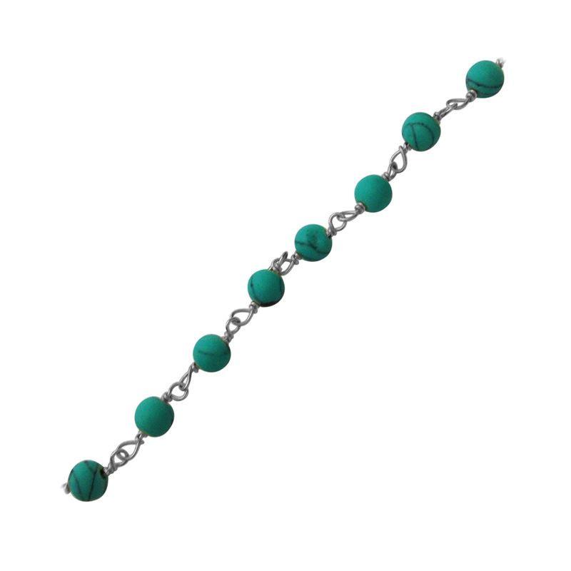 Silver overlay over copper turquoise shell beading chain with polished finish and round blue beads displayed for wholesale jewelry manufacturing use
