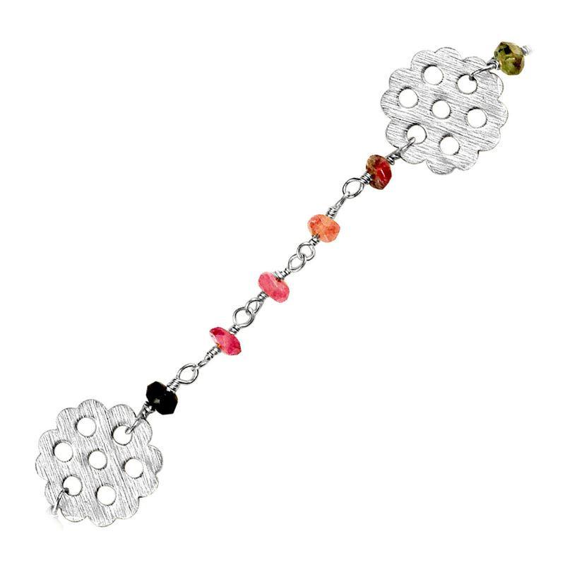 Silver overlay over copper tourmaline beading chain with polished finish and multicolor faceted beads displayed for wholesale jewelry manufacturing use