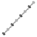 Silver overlay over copper rainbow moonstone and labradorite beading and extender chain with polished finish displayed for wholesale jewelry manufacturing use