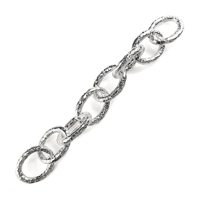 Silver overlay over copper beading and extender chain with bold textured oval interlocking links displayed for wholesale jewelry manufacturing and bulk use