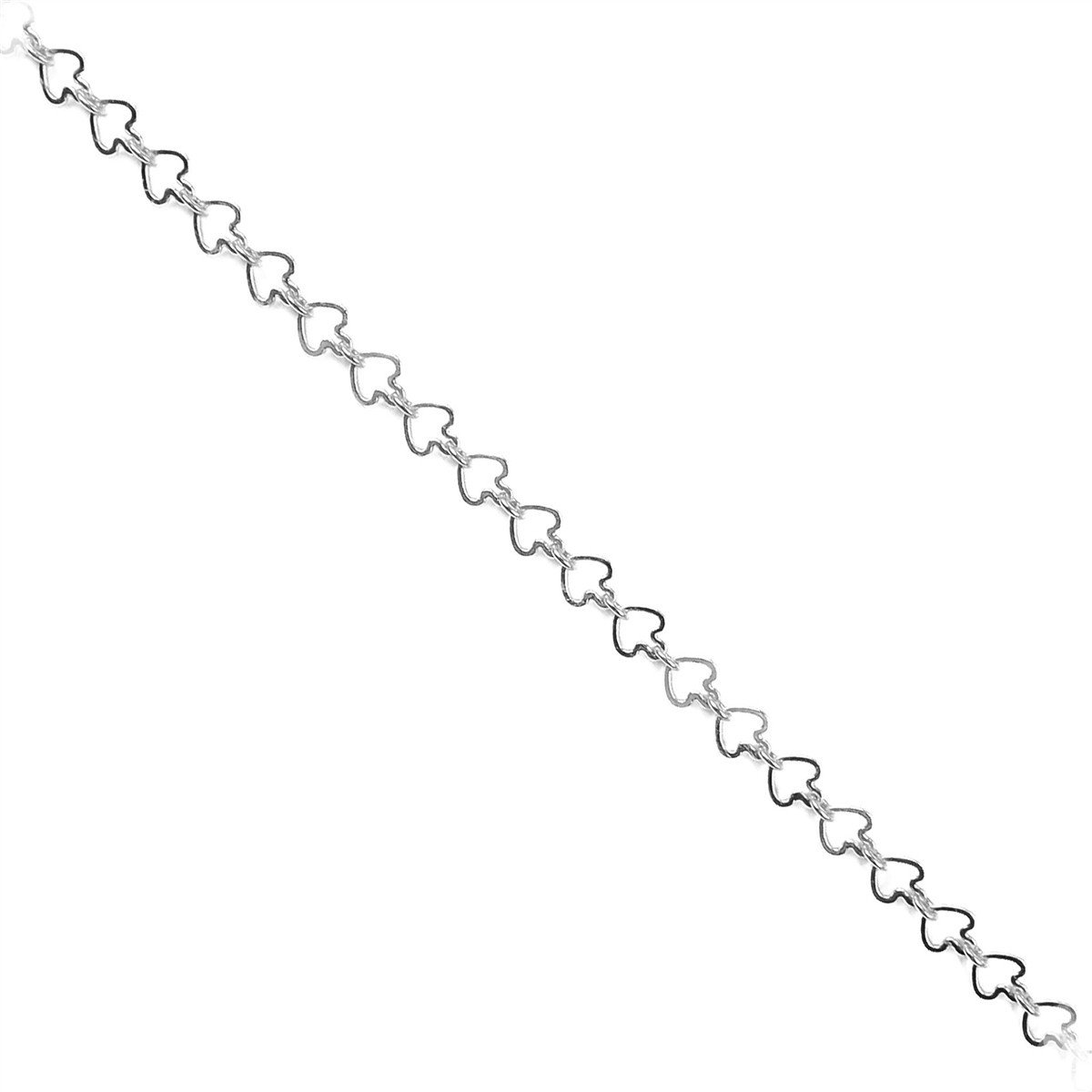 Wholesale heart link beading and extender chain crafted with silver overlay over copper featuring polished finish and repeating heart-shaped open links