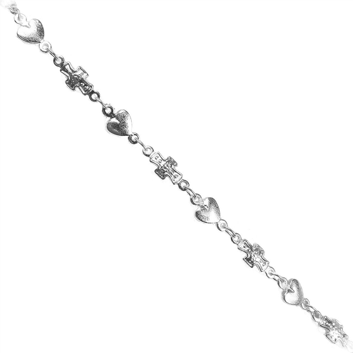 Beading & Extender Chain Cross-8X5MM Heart-5X5MM with silver overlay over copper showing alternating cross and heart motifs in polished chain format