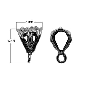Black rhodium overlay copper pendant bail with openwork design handcrafted in India