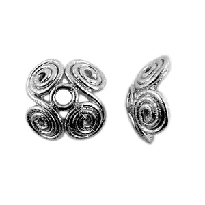 Black Rhodium Overlay Over Copper swirl pattern bead cap handcrafted in India with open floral design
