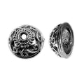 Black Rhodium Overlay Over Copper ornate scroll bead cap handcrafted in India with textured dome design