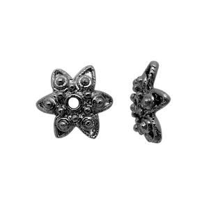Black Rhodium Overlay Over Copper five petal floral bead cap 12mm handcrafted in India with raised dot design