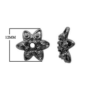 Black Rhodium Overlay Over Copper five petal floral bead cap 12mm handcrafted in India with raised dot design