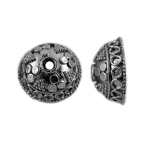Black Rhodium Overlay Over Copper textured dot dome bead cap handcrafted in India with detailed surface design