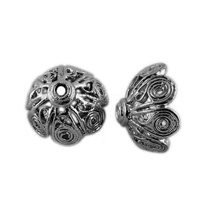 Black Rhodium Overlay Over Copper spiral motif dome bead cap handcrafted in India with ornate surface design