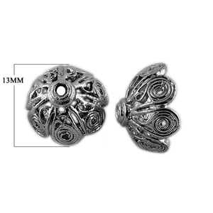Black Rhodium Overlay Over Copper spiral motif dome bead cap handcrafted in India with ornate surface design
