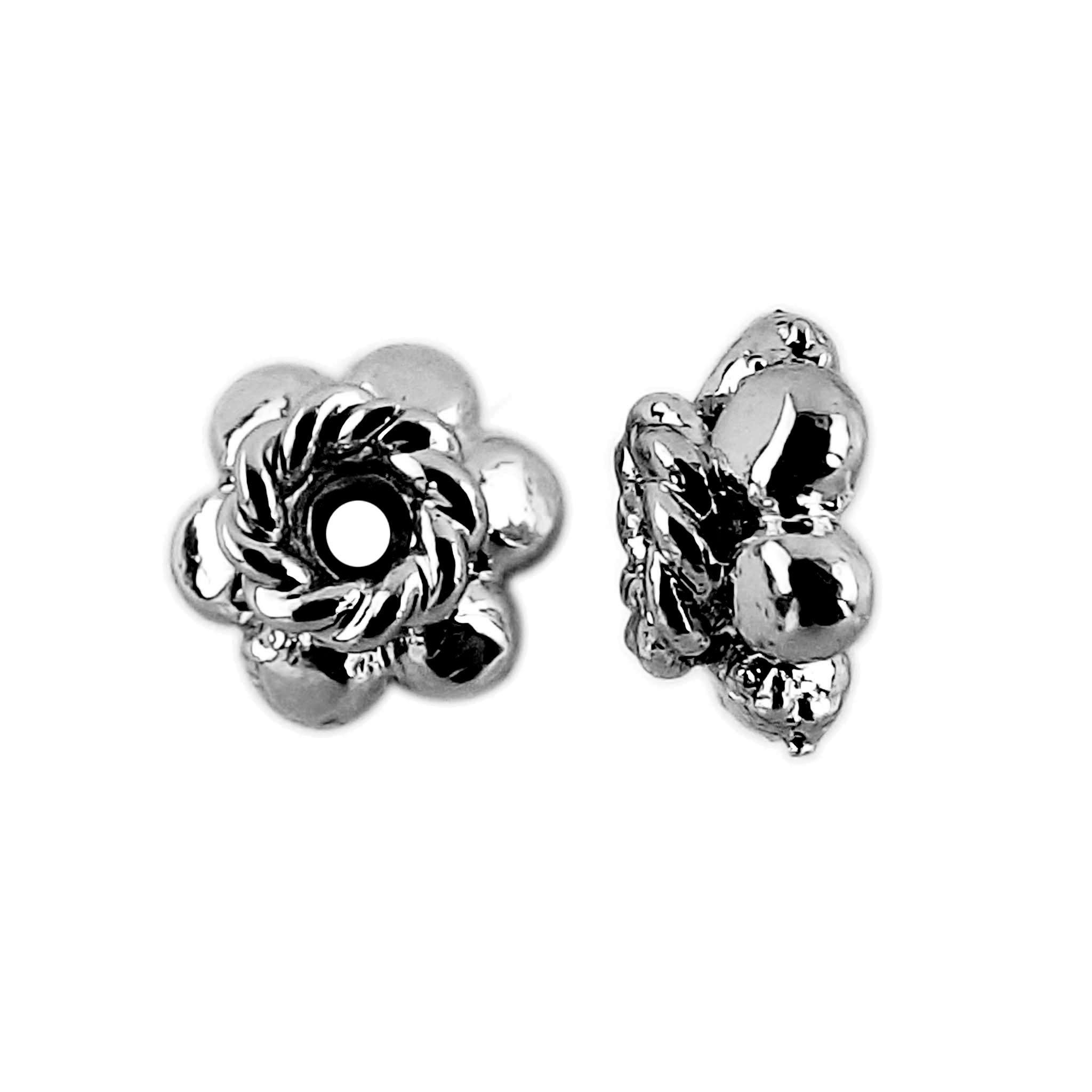 Black Rhodium Overlay Over Copper handcrafted floral spacer bead from India with polished round design for jewelry manufacturing